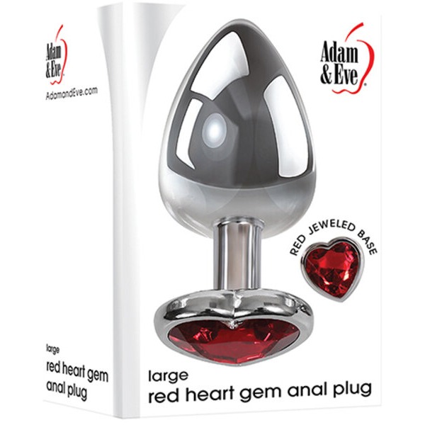 Adam & Eve Red Heart Gem Anal Plug - Large Red/Chrome