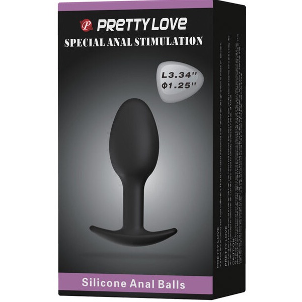 Pretty Love 3.34" Silicone Anal Plug w/Ball - Black