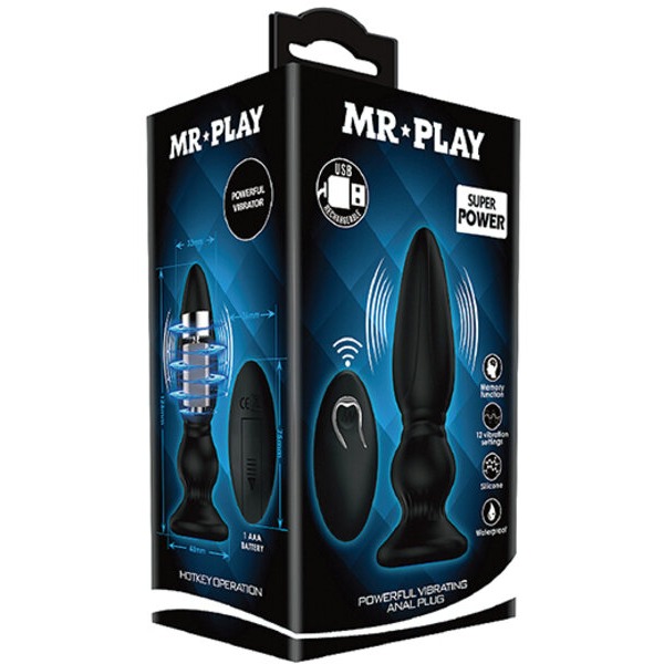 Mr. Play Vibrating Anal Plug w/Remote - Black