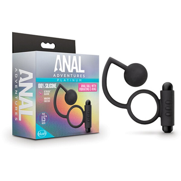 Blush Anal Adventures Platinum Silicone Anal Ball w/Vibrating C Ring - Black