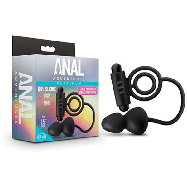 Blush Anal Adventures Platinum Silicone Anal Plug with Vibrating C Ring - Black