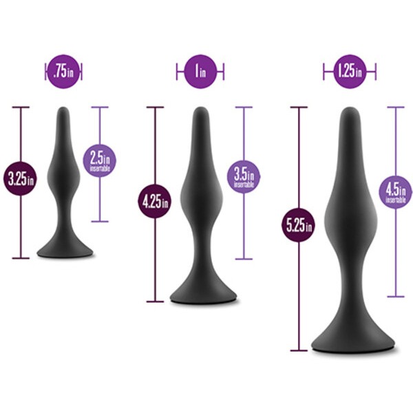 Blush Anal Adventures Platinum Silicone Beginner Plug Kit - Black