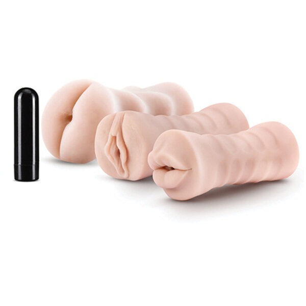 Blush M for Men Self Lubricating Vibrating Stroker Sleeve Kit - Vanilla Pack of 3