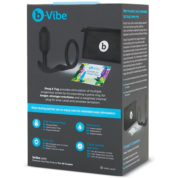 b-Vibe Snug & Tug Weighted Silicone & Penis Ring - 128 g Black