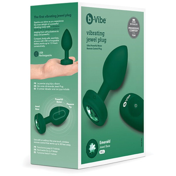 b-Vibe Remote Control Vibrating Jewel Plug (M/L) - Emerald Green