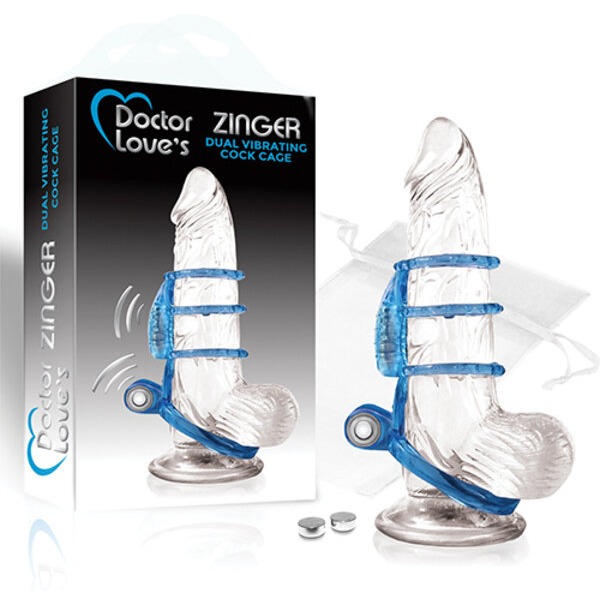 Doctor Love's Zinger Dual Vibrating Cock Cage - Blue