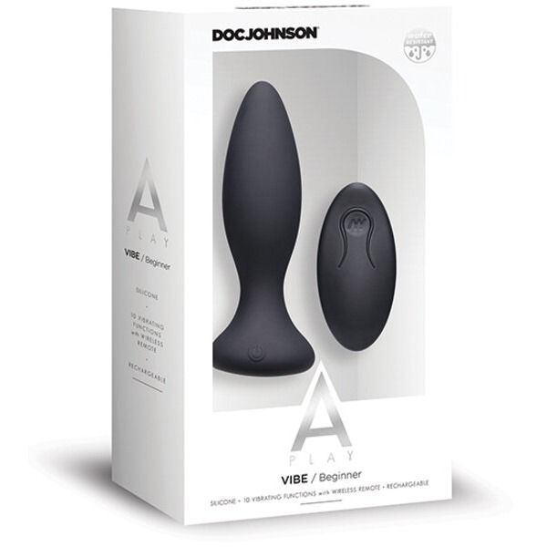 A Play Rechargeable Silicone Beginner Anal Plug w/Remote - Black