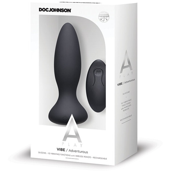 A Play Rechargeable Silicone Adventurous Anal Plug w/Remote - Black