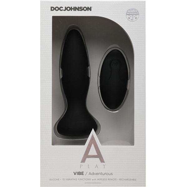 A Play Rechargeable Silicone Adventurous Anal Plug w/Remote - Black