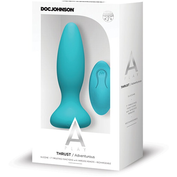 A Play Thrust Adventurous Rechargeable Silicone Anal Plug w/Remote - Teal