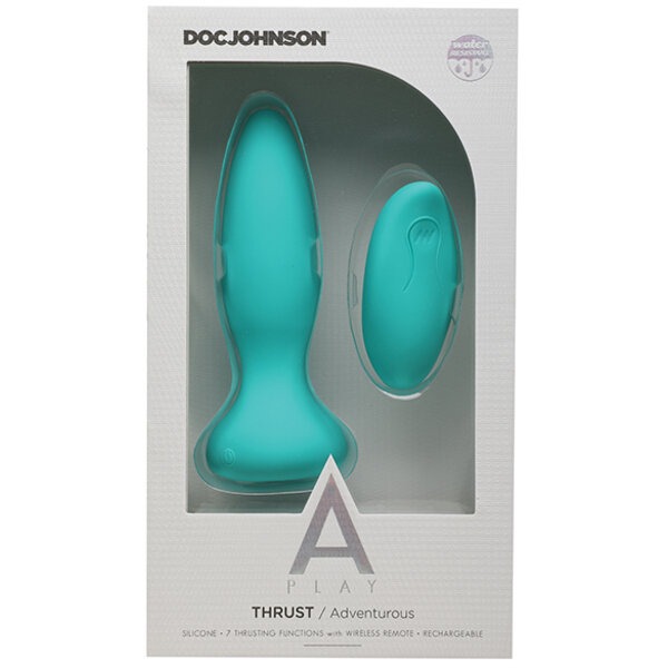A Play Thrust Adventurous Rechargeable Silicone Anal Plug w/Remote - Teal
