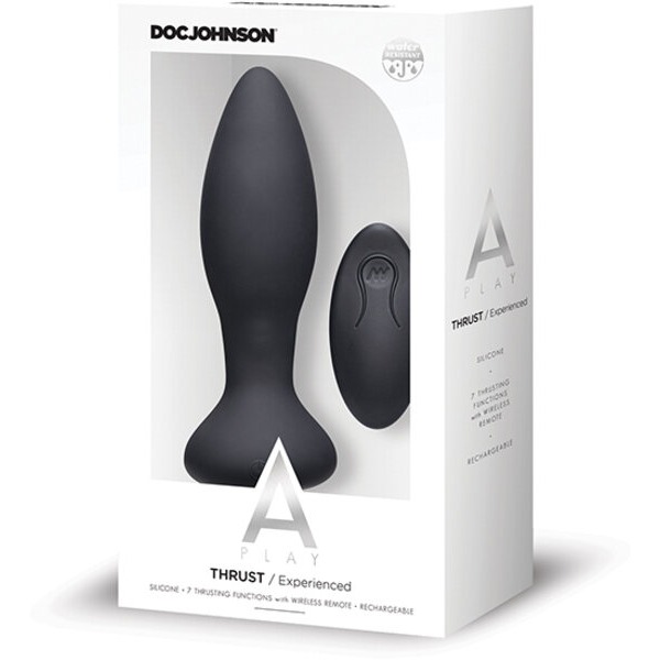 A Play Thrust Experienced Rechargeable Silicone Anal Plug w/Remote - Black