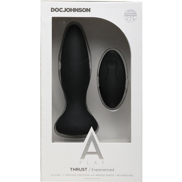 A Play Thrust Experienced Rechargeable Silicone Anal Plug w/Remote - Black