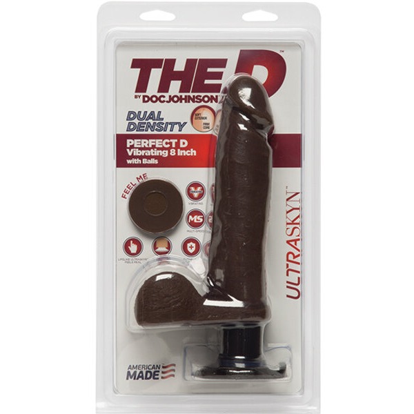 The D 8" Perfect D Vibrating Cock w/Balls - Chocolate