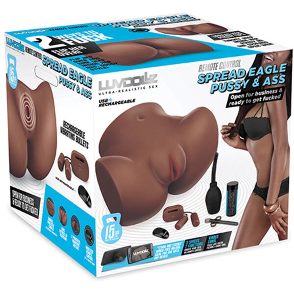 Luvdolz Remote Control Rechargeable Spread Eagle Pussy & Ass w/Douche - Mocha