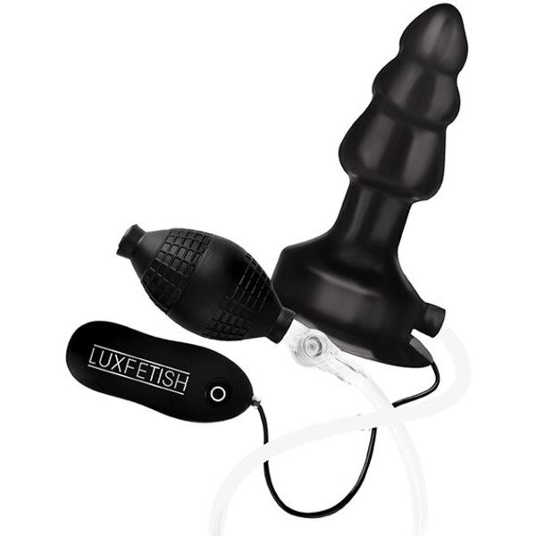 Lux Fetish 4" Inflatable Vibrating Butt Plug w/Suction Base - Black